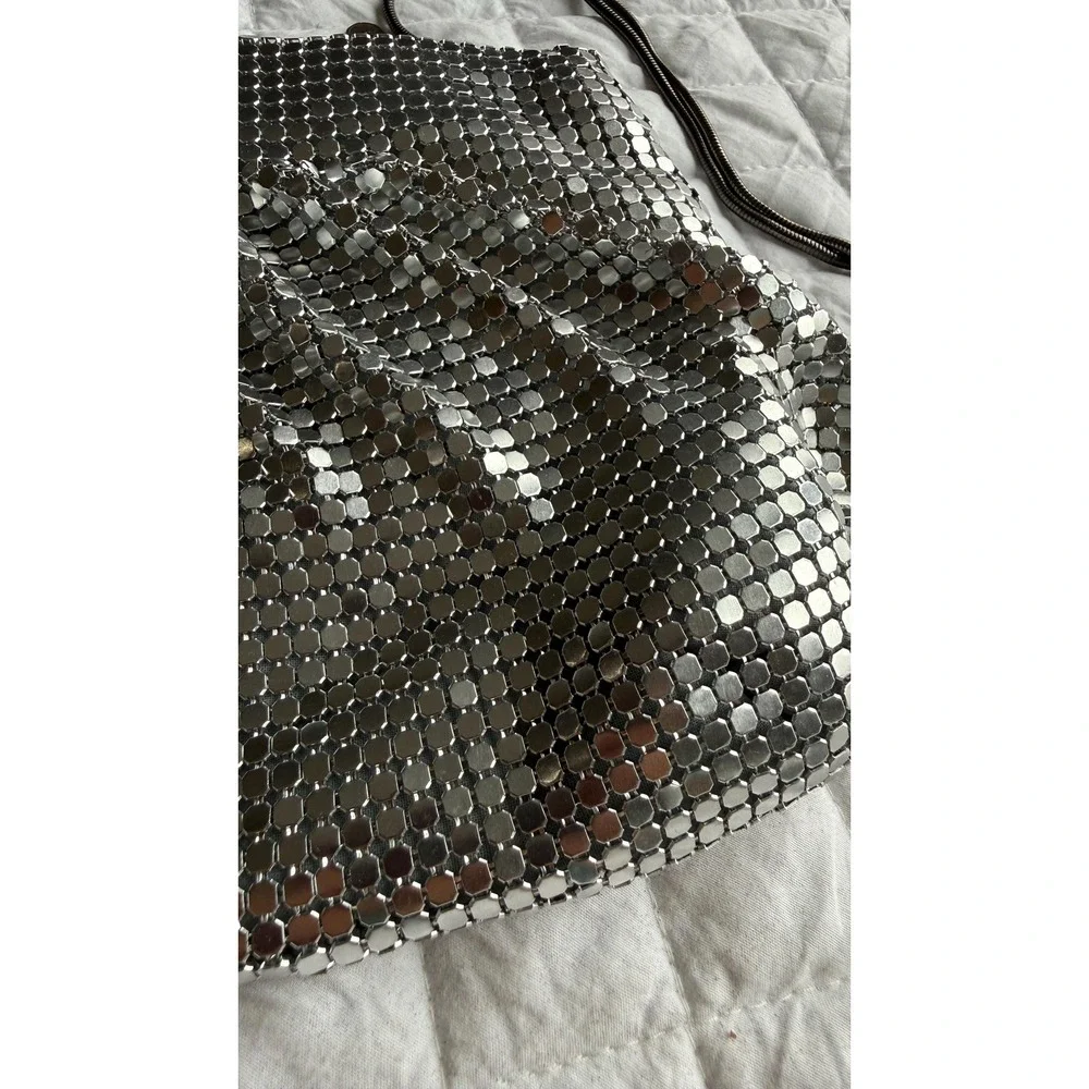 Lyrella‎ Vintage Silver Chainmail Mesh Evening Bag Crossbody Snake Chain Strap